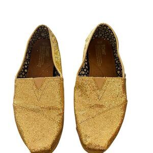 TOMS Women's Gold Glitter Slip-On Canvas Shoes Size 10‎ Casual Flats